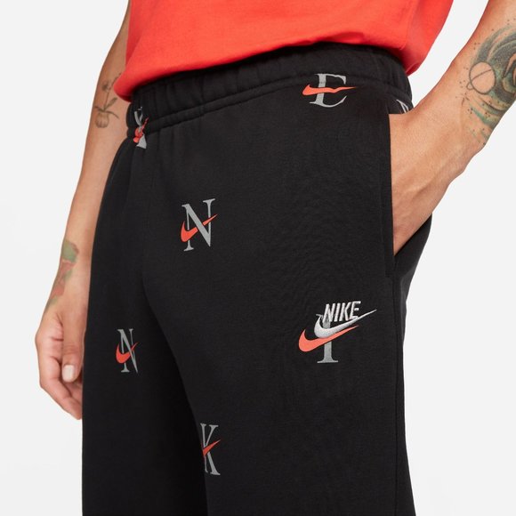 NWT NIKE MEN'S ALL OVER PRINT LOGO JOGGER‎ SWEATPANTS BLACK ORANGE WHITE - Picture 3 of 9
